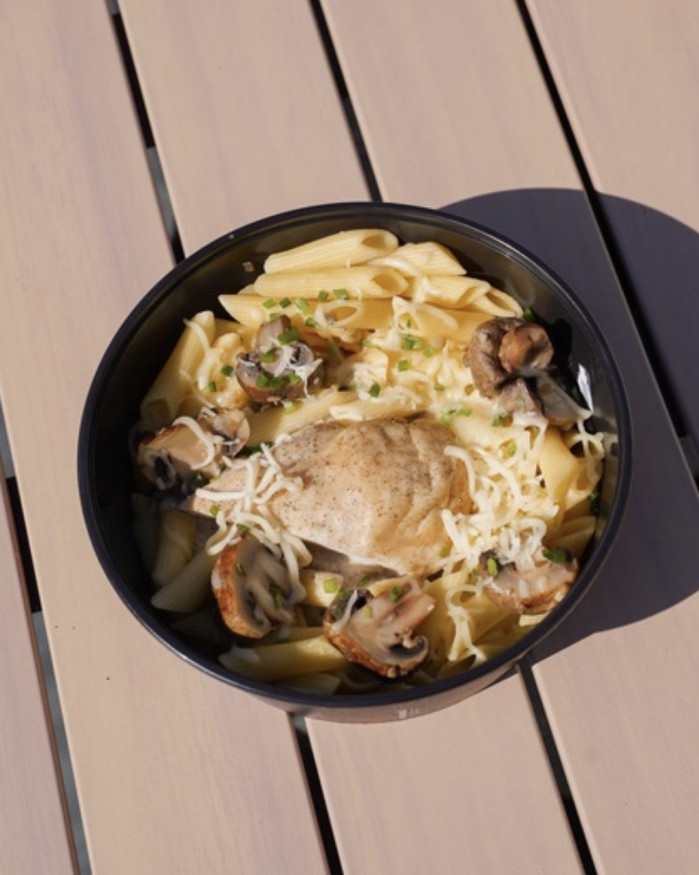 Pâtes poulet sauce forestière